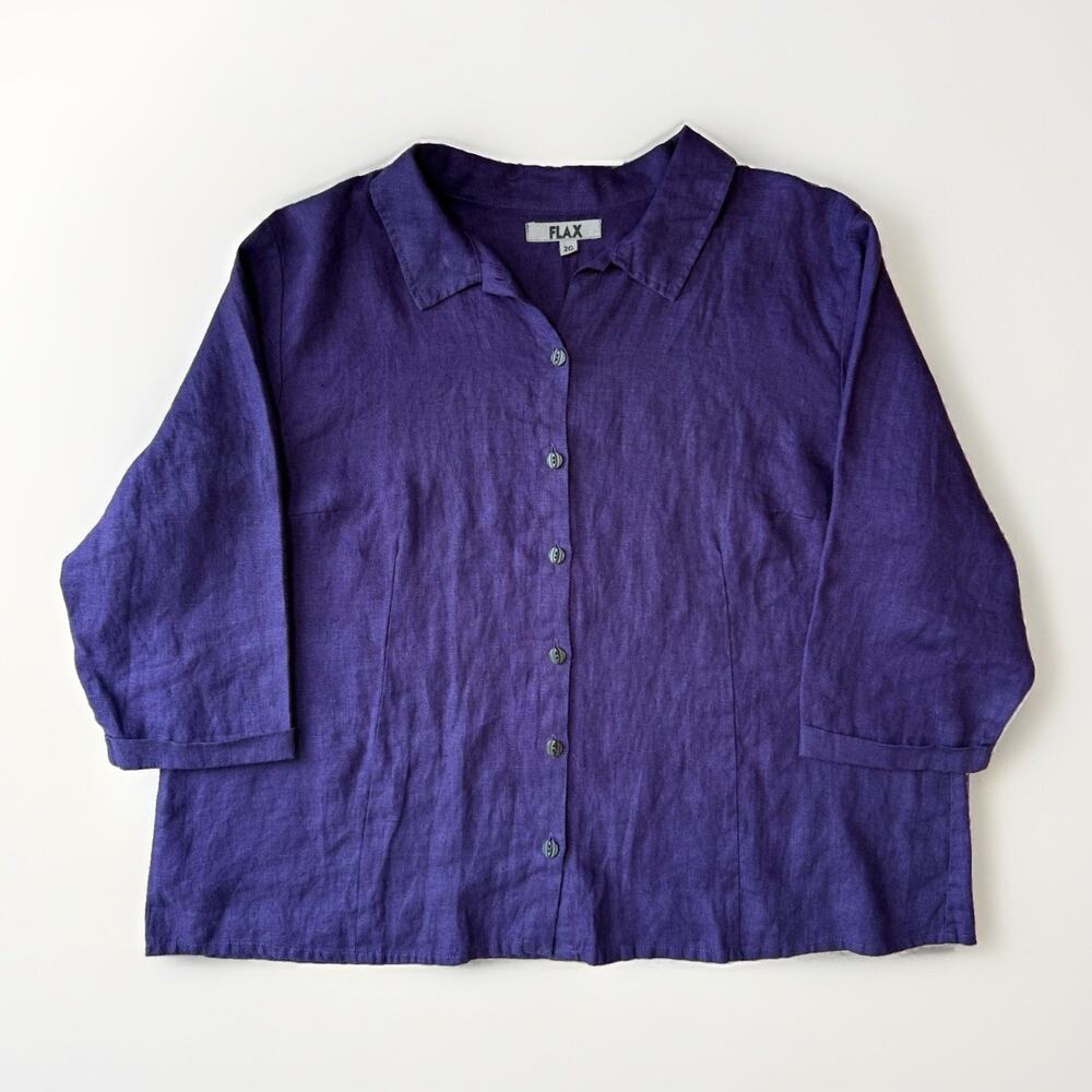 Flax Linen Shirt Women's 2G Purple Button Comfort Loungewear Minimalist Luxury